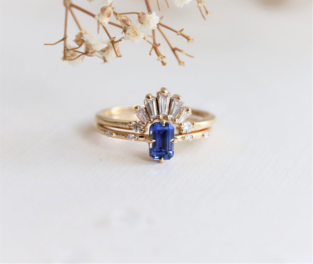 Aurora | Emerald Cut Blue Sapphire & Diamond Accented Ring