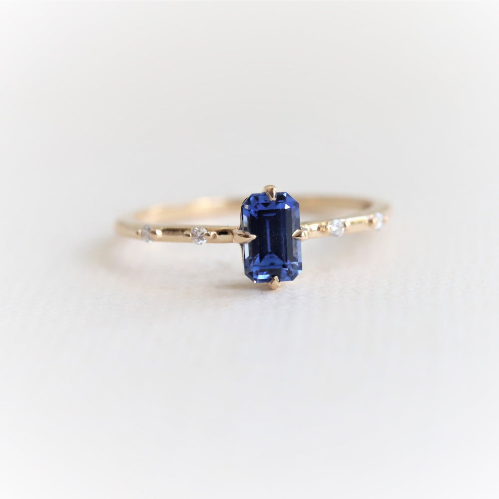 Aurora | Emerald Cut Blue Sapphire & Diamond Accented Ring
