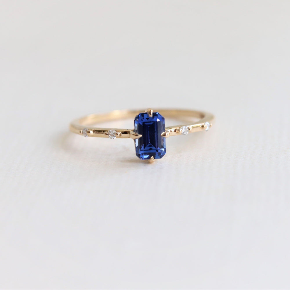 Aurora | Emerald Cut Blue Sapphire & Diamond Accented Ring