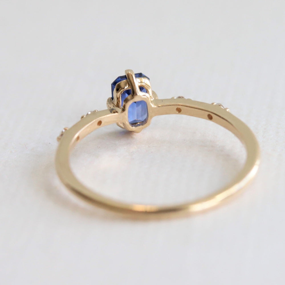 Aurora | Emerald Cut Blue Sapphire & Diamond Accented Ring