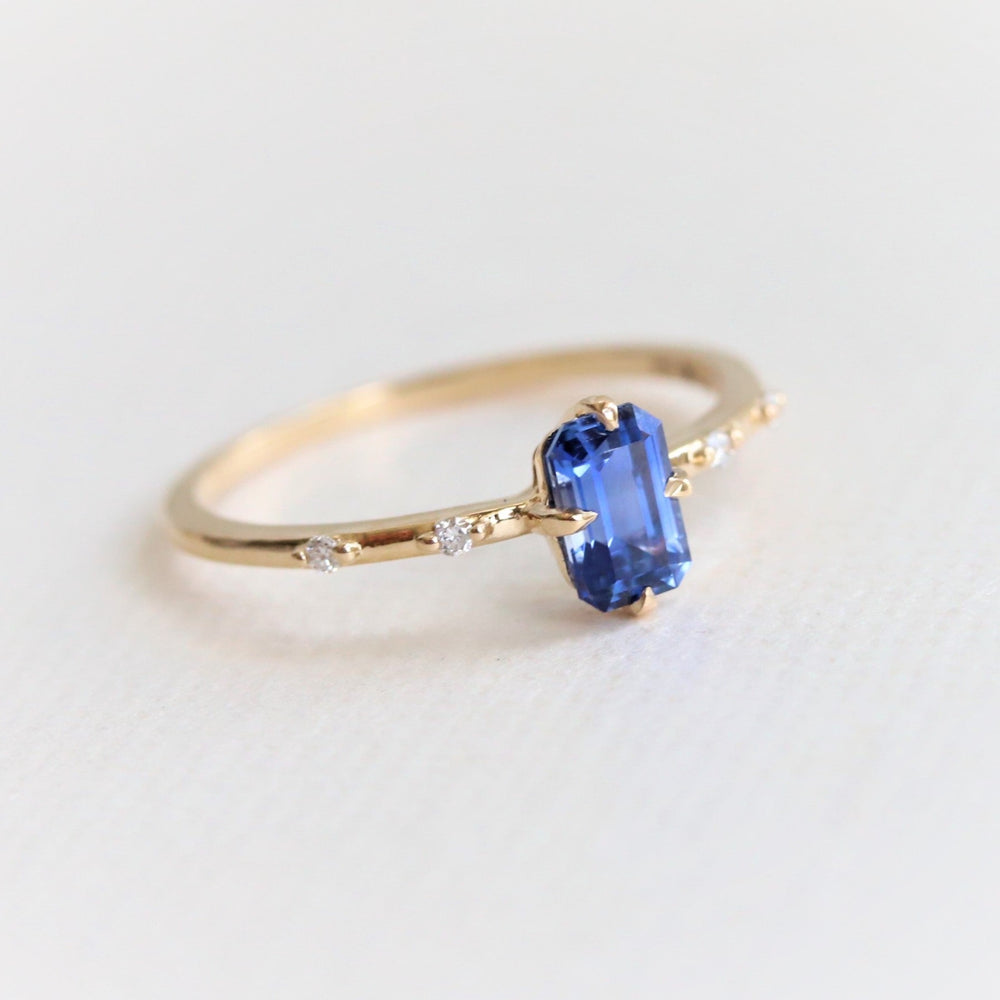 Aurora | Emerald Cut Blue Sapphire & Diamond Accented Ring