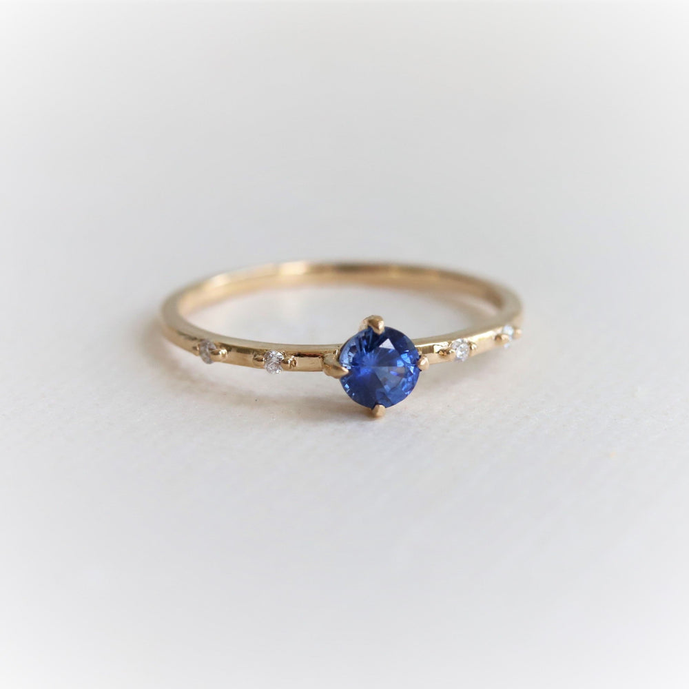 Aurora | 14K Round Blue Sapphire & Diamond Accented Ring