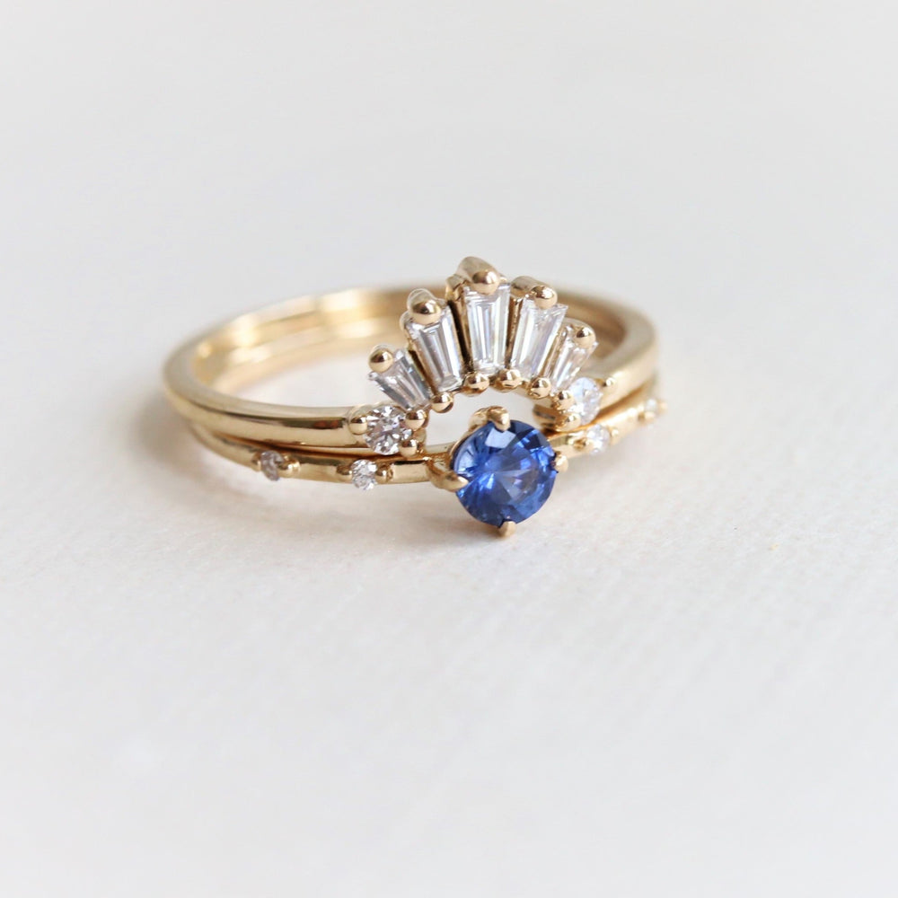 Aurora | 14K Round Blue Sapphire & Diamond Accented Ring