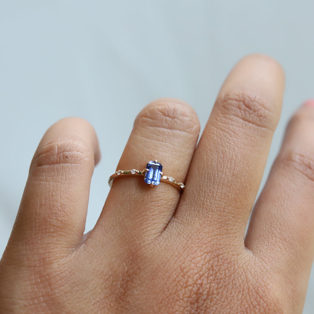 Aurora | Emerald Cut Blue Sapphire & Diamond Accented Ring