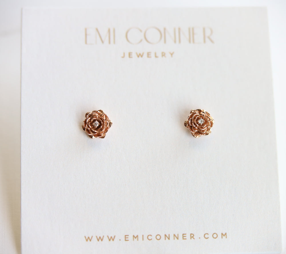 ROSE | 9K and 14K Rose Stud Earrings - Emi Conner Jewelry 