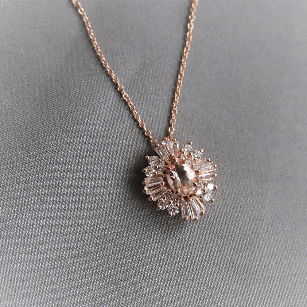 Victoria | Oval Morganite Halo Necklace