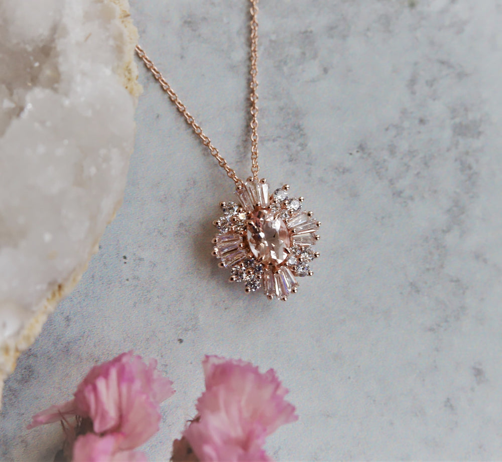 Victoria | Oval Morganite Halo Necklace