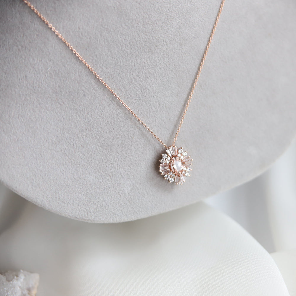 Victoria | Oval Morganite Halo Necklace