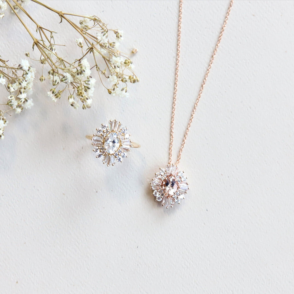 Victoria | Oval Morganite Halo Necklace