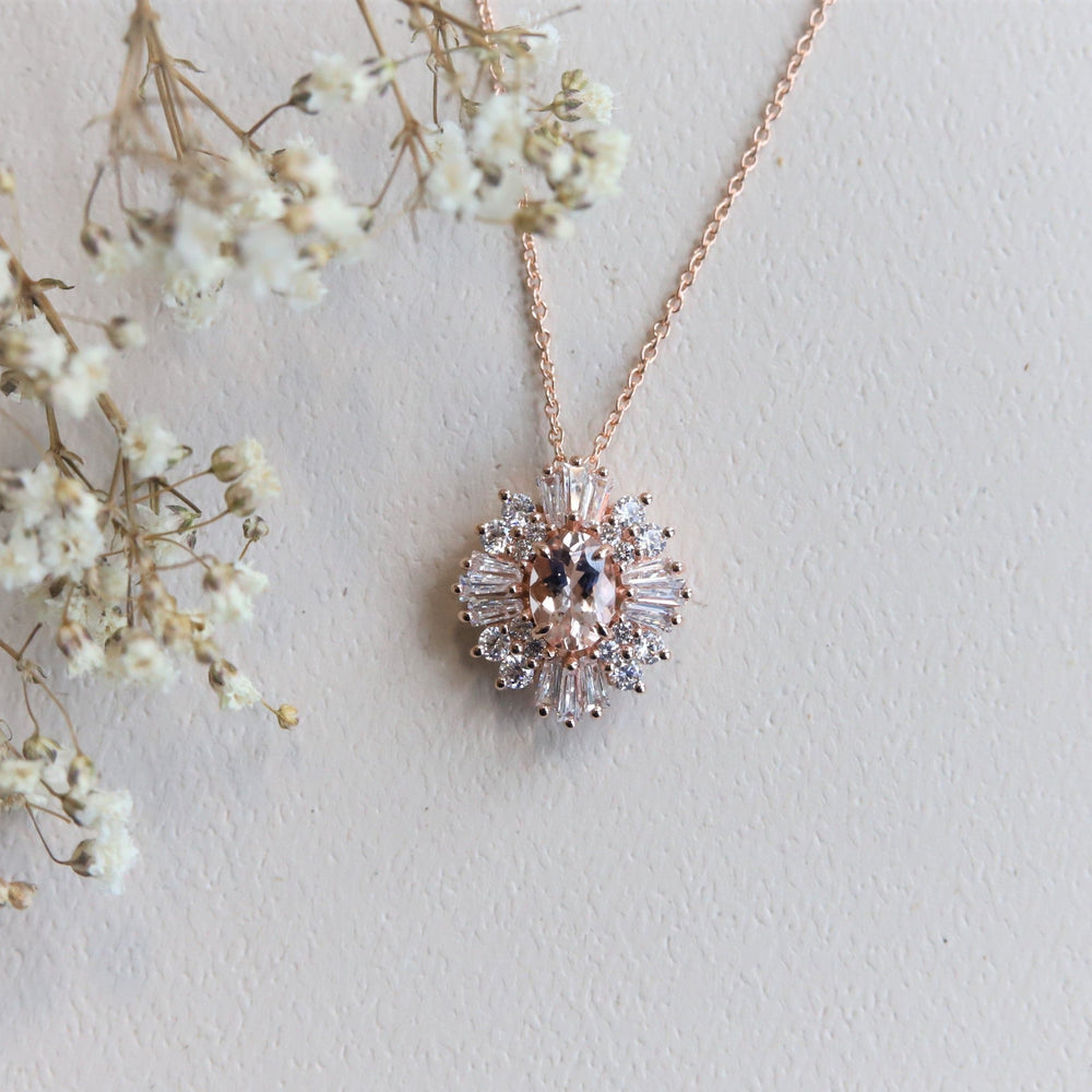 Victoria | Oval Morganite Halo Necklace