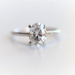 AVA | 8 x 6 mm Oval Moissanite® Dainty Cathedral Solitaire Ring - Emi Conner Jewelry 