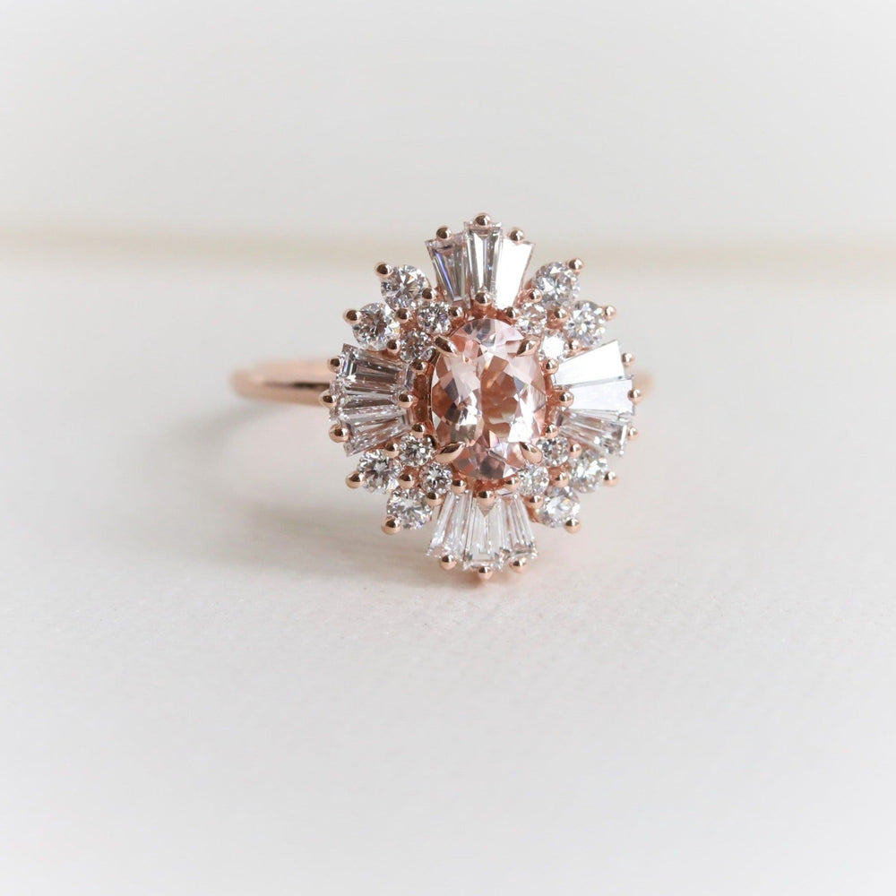 READY TO SHIP | 14k Victoria Oval Morganite Halo Ring