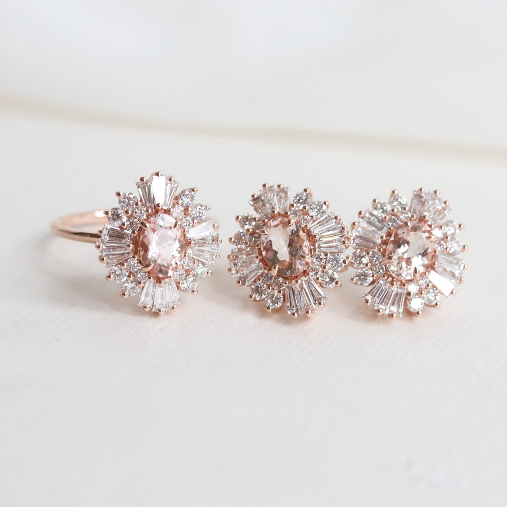 READY TO SHIP | 14k Victoria Oval Morganite Halo Ring