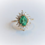 Lana | 14K Oval Emerald & Diamond Fancy Halo Luxury Ring - Emi Conner Jewelry 