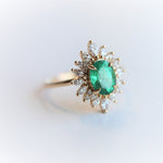 Lana | 14K Oval Emerald & Diamond Fancy Halo Luxury Ring - Emi Conner Jewelry 