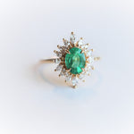 Lana | 14K Oval Emerald & Diamond Fancy Halo Luxury Ring - Emi Conner Jewelry 