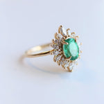 Lana | 14K Oval Emerald & Diamond Fancy Halo Luxury Ring - Emi Conner Jewelry 