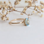 Fleur De Lis | 14K Oval Aquamarine Vintage Inspired Solitaire Ring