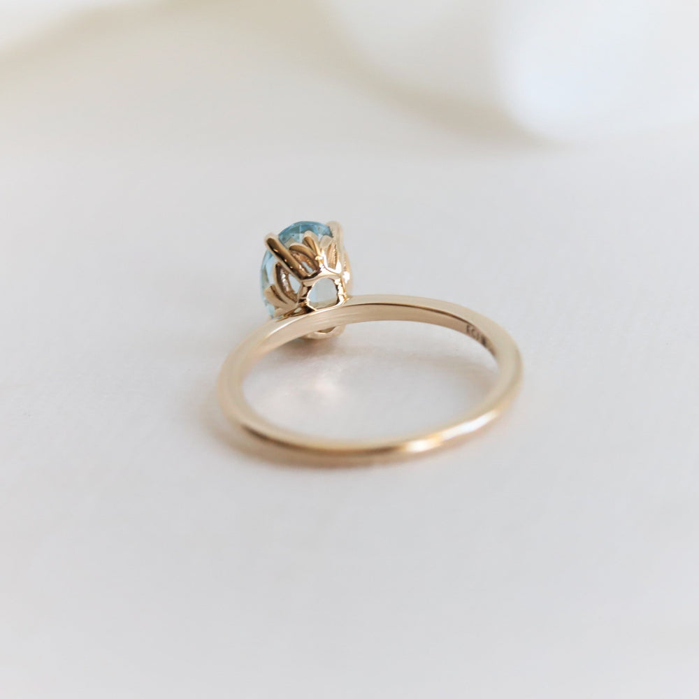 Fleur De Lis | 14K Oval Aquamarine Vintage Inspired Solitaire Ring