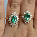 Liana | 14K 1 Carat Oval Emerald & Diamond Fancy Halo Luxury Ring - Emi Conner Jewelry 