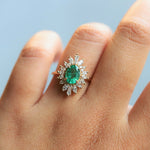 Liana | 14K 1 Carat Oval Emerald & Diamond Fancy Halo Luxury Ring - Emi Conner Jewelry 