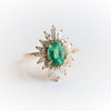 Liana | 14K 1 Carat Oval Emerald & Diamond Fancy Halo Luxury Ring - Emi Conner Jewelry 