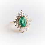 Liana | 14K 1 Carat Oval Emerald & Diamond Fancy Halo Luxury Ring - Emi Conner Jewelry 