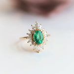 Liana | 14K 1 Carat Oval Emerald & Diamond Fancy Halo Luxury Ring - Emi Conner Jewelry 