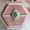 Liana | 14K 1 Carat Oval Emerald & Diamond Fancy Halo Luxury Ring - Emi Conner Jewelry 