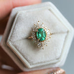 Liana | 14K 1 Carat Oval Emerald & Diamond Fancy Halo Luxury Ring - Emi Conner Jewelry 