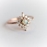 Skylar |  14K Australian Opal and Diamond Snowflake Fancy Halo Ring - Emi Conner Jewelry 