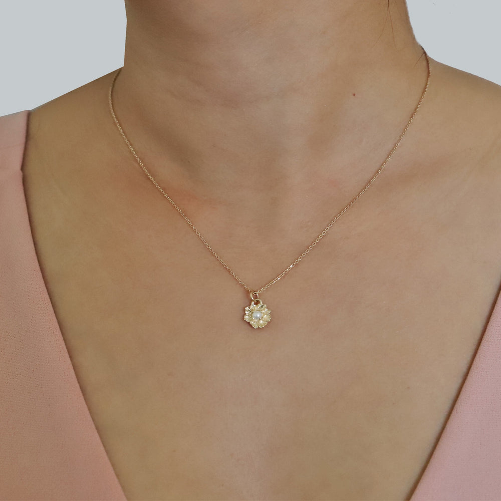 Peony No.2 | 14K Freshwater Pearl & Peony Necklace