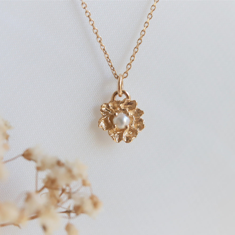 Peony No.2 | 14K Freshwater Pearl & Peony Necklace