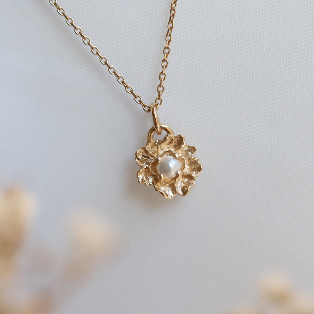 Peony No.2 | 14K Freshwater Pearl & Peony Necklace