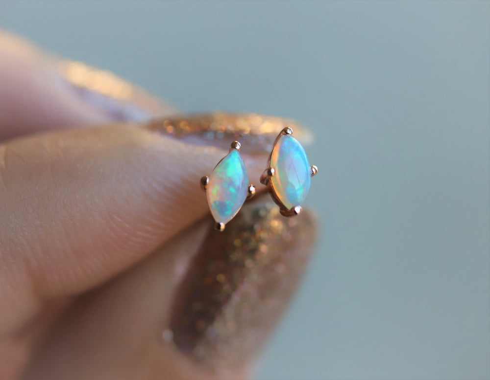 Diana | 14K Marquise Opal Stud Earrings - Emi Conner Jewelry 