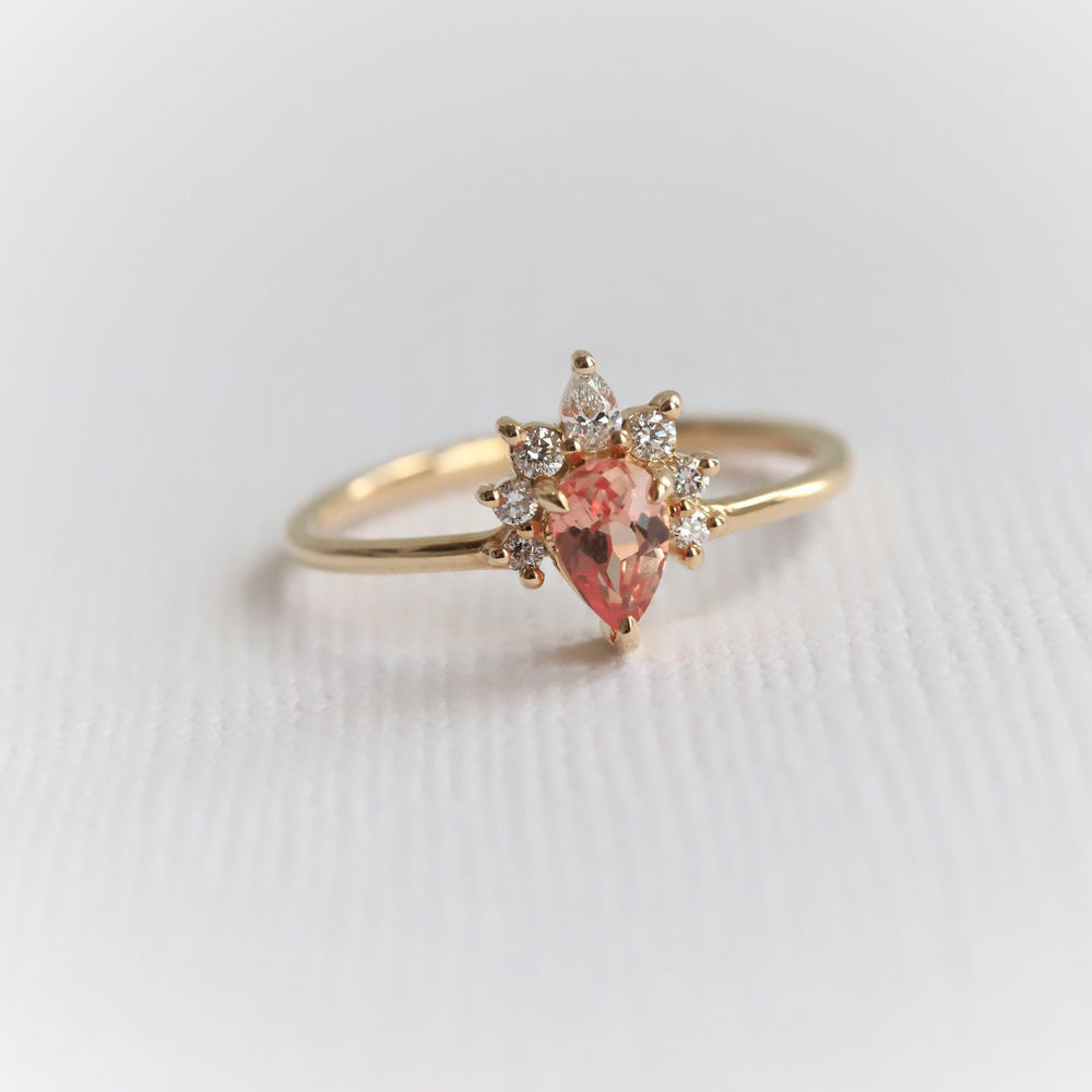 Ophelia | Pear Peach Sapphire Crown Promise Ring