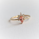 Ophelia | Pear Peach Sapphire Crown Promise Ring