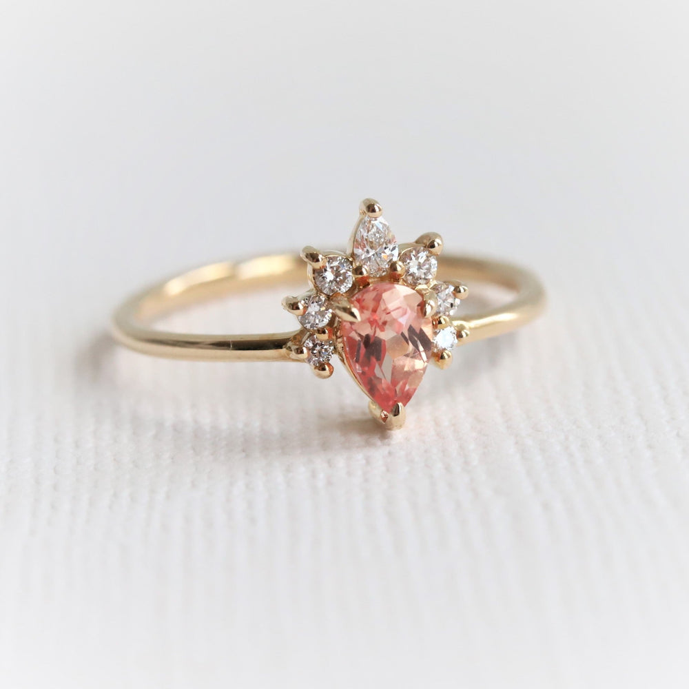 Ophelia | Pear Peach Sapphire Crown Promise Ring
