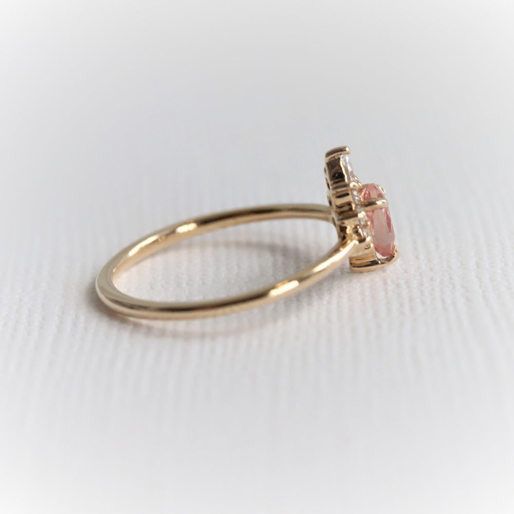Ophelia | Pear Peach Sapphire Crown Promise Ring