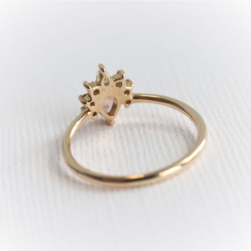 Ophelia | Pear Peach Sapphire Crown Promise Ring