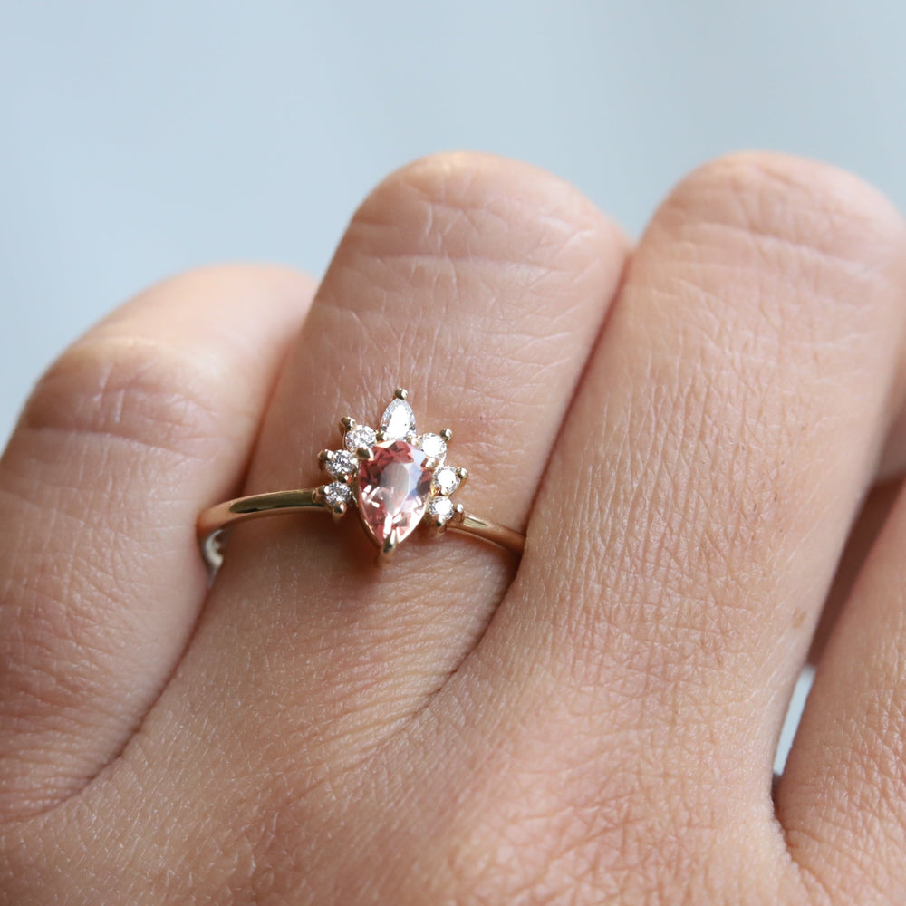 Ophelia | Pear Peach Sapphire Crown Promise Ring