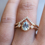 Cara | Pear Aquamarine & Diamond Triple Station Ring