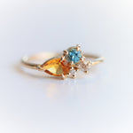 Bella | 14K Citrine, Swiss Blue Topaz and Diamond Mini Cluster ring - Emi Conner Jewelry 