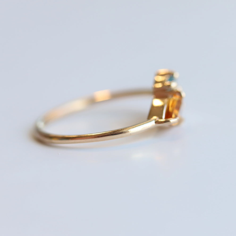 Bella | 14K Citrine, Swiss Blue Topaz and Diamond Mini Cluster ring - Emi Conner Jewelry 