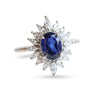 Lana | 14K Oval Lab Created Blue Sapphire and Diamond Fancy Halo Ring - Emi Conner Jewelry 