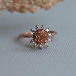 ROSE Halo Ring | Rose Ring With Diamond Halo
