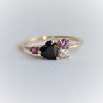 Brie | Heart Black Onyx & Pink Sapphire Cluster Ring