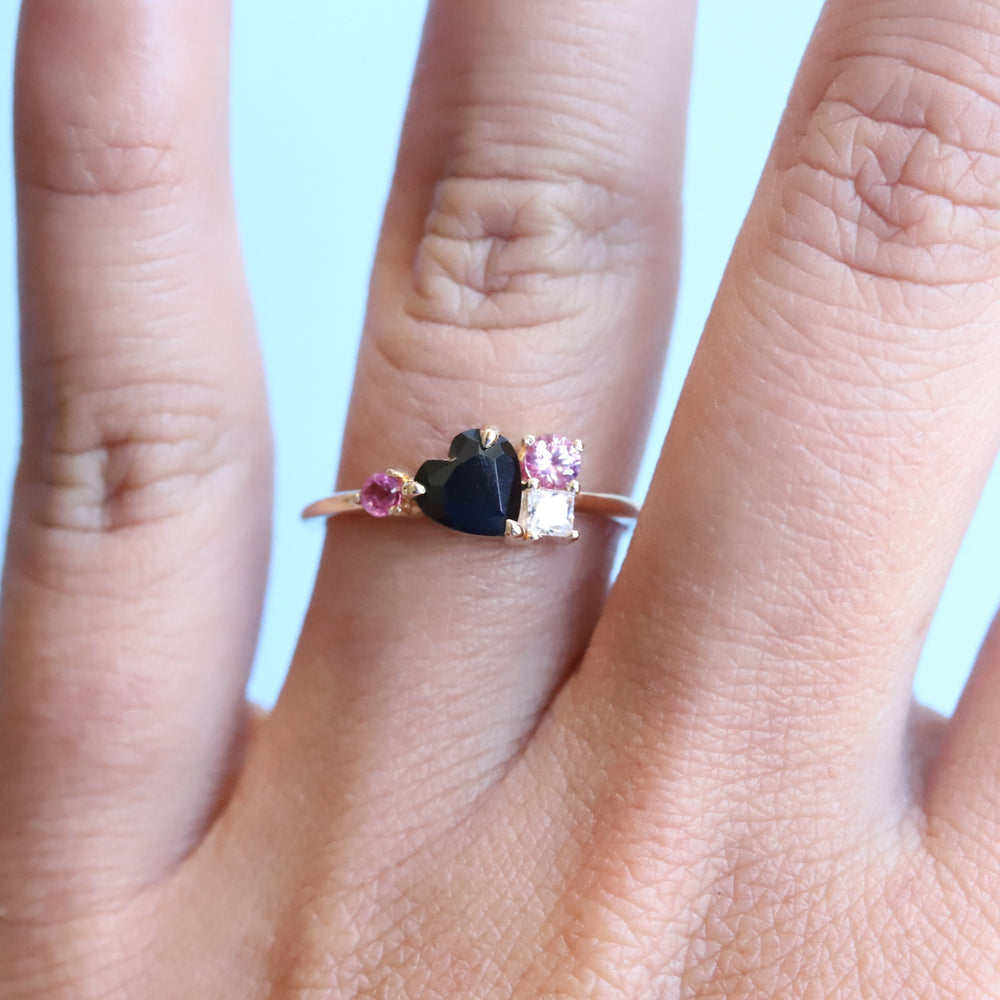 Brie | Heart Black Onyx & Pink Sapphire Cluster Ring