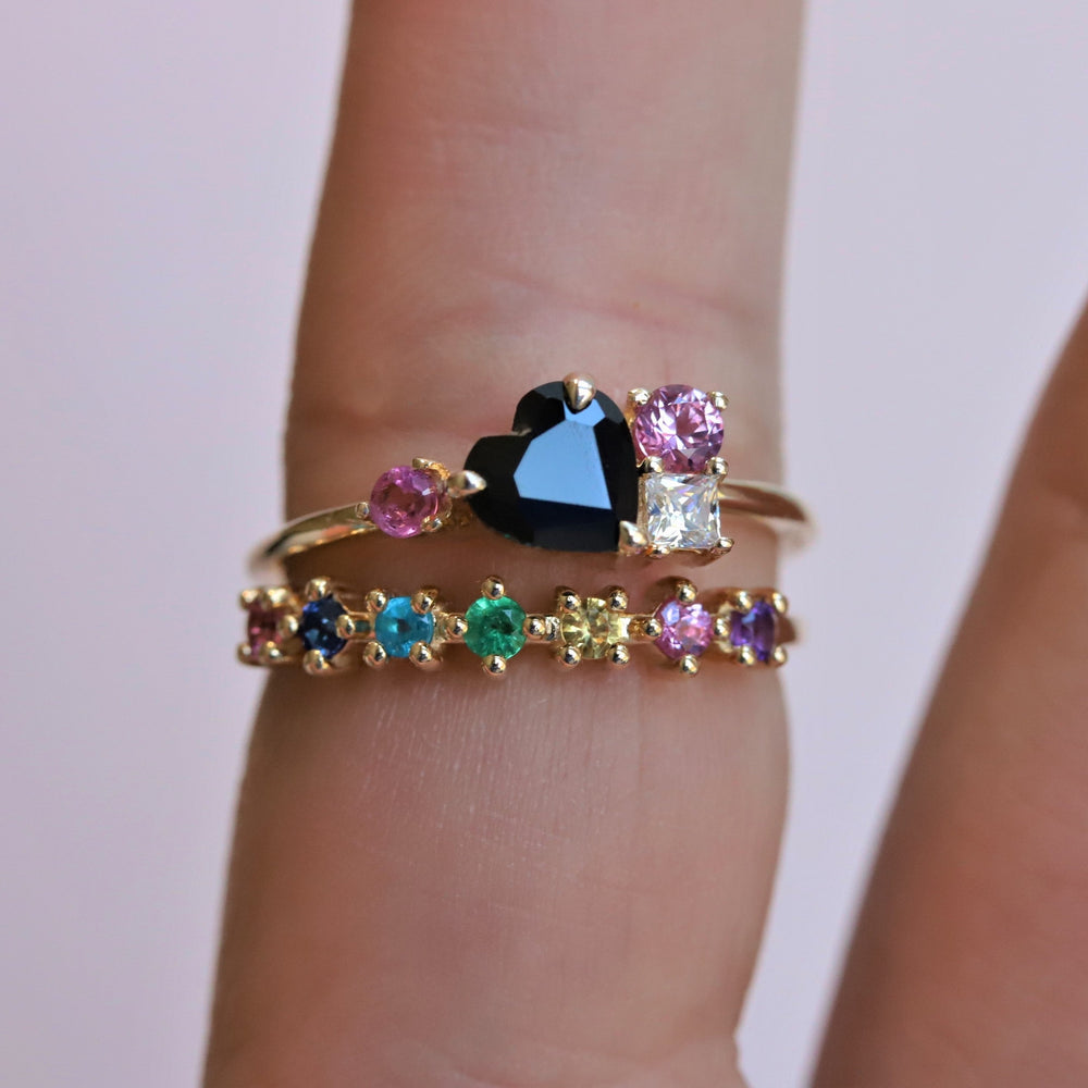 Brie | Heart Black Onyx & Pink Sapphire Cluster Ring