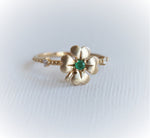 Four Leaf Clover Emerald and Diamond Stacking Ring